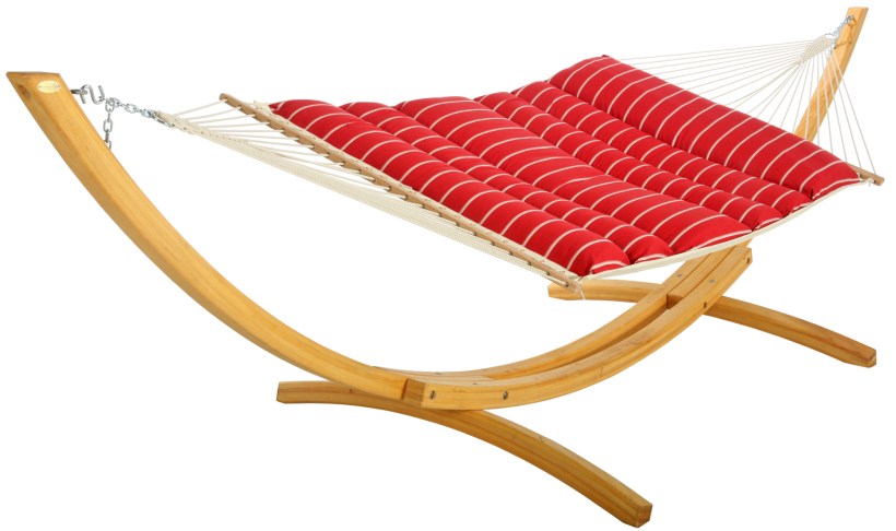 Hatteras Hammocks Red Stripe Pillowtop Hammock and Roman Arc Cypress Hammock Stand