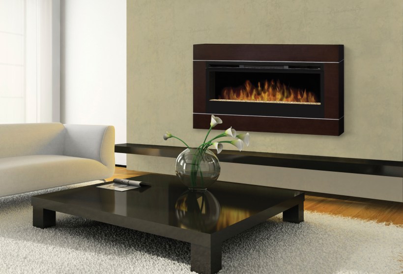 View on the modern interior with fireplace